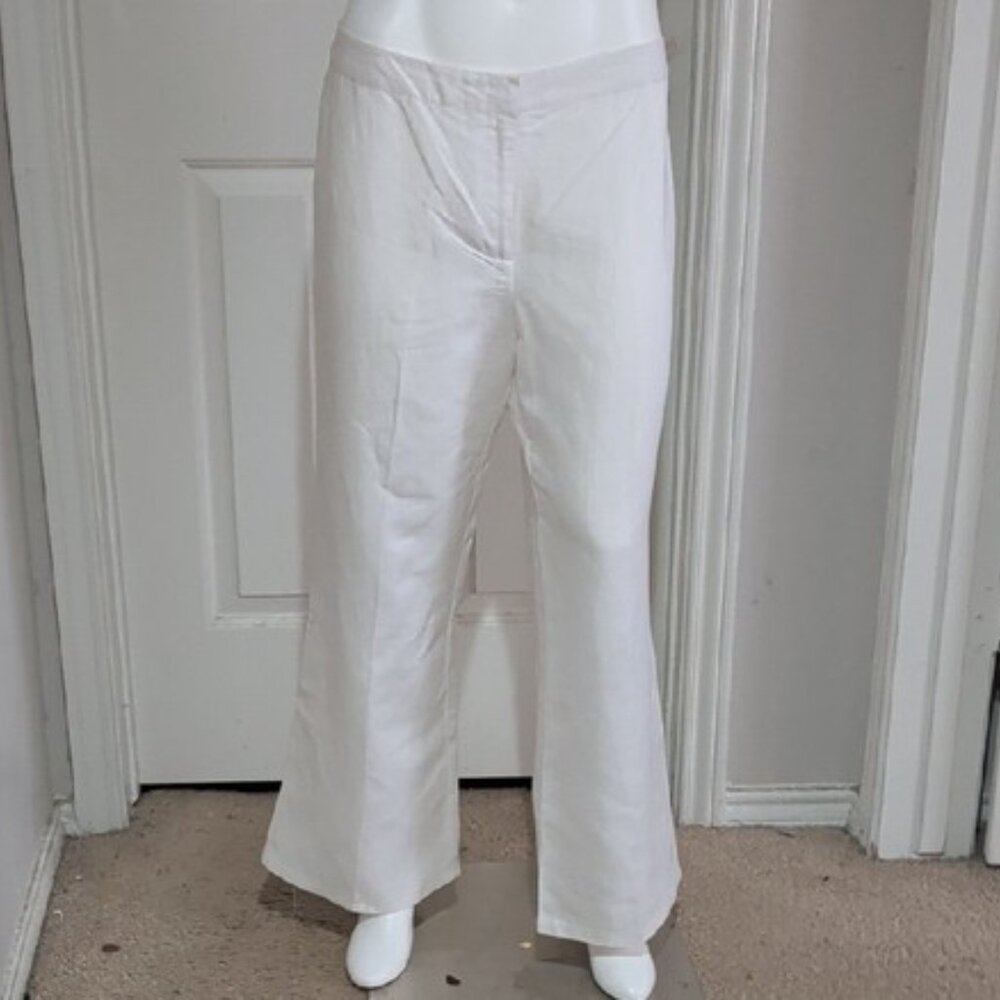 Vintage Classic White Wide Linen Leg Women's Pants L/XL